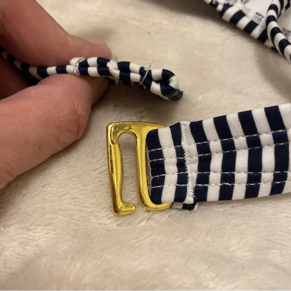 Xhilaration Black and White Striped Bikini Top